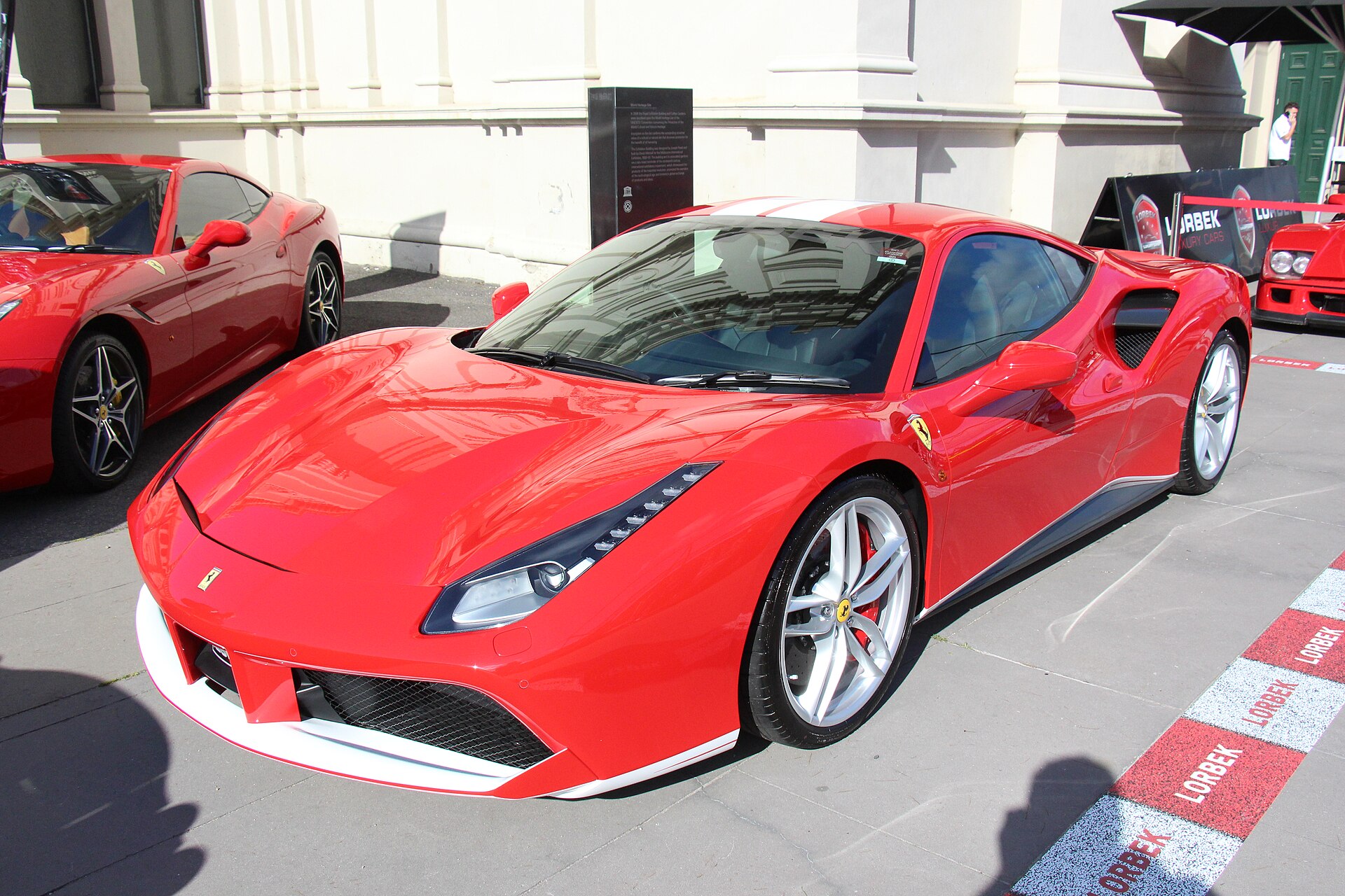 Red Ferrari 488 GTB photographed from the front three-quarter angle